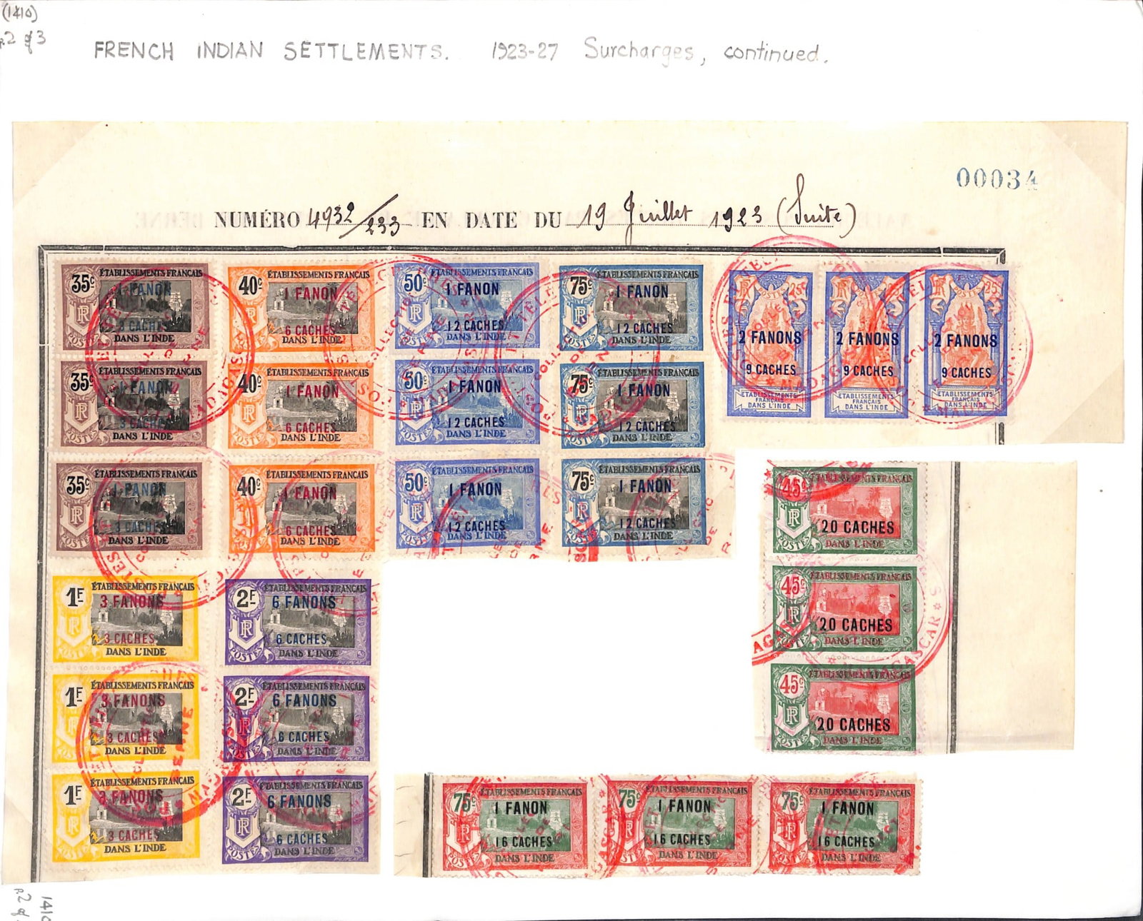 Title: French Indian Settlements Description: 1923-27 Surcharges. 66 stamps, on 3 pages. Condi - 2