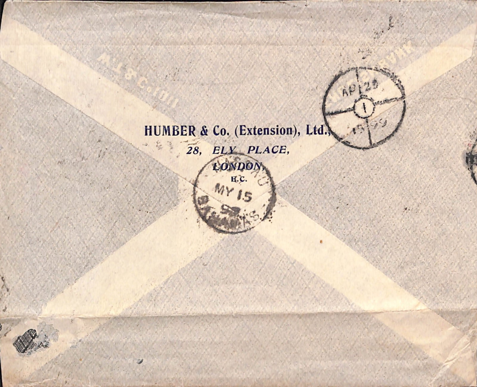 Title: Bahamas 1899 (Apr 25) Description: Cover from Coventry franked 1/2d + 1d pair (Humber & Co - 2
