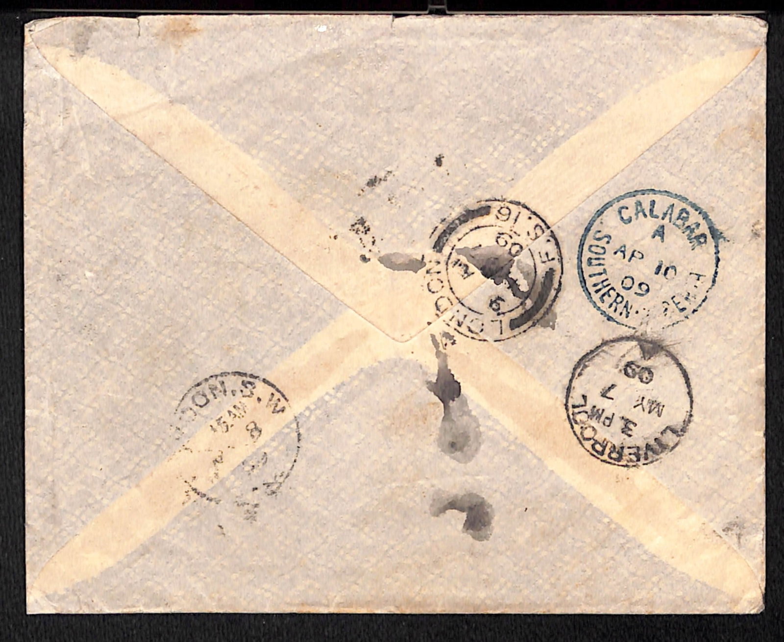 Title: Southern Nigeria 1909 Description: Stampless cover to England endorsed "No Stamps - 2