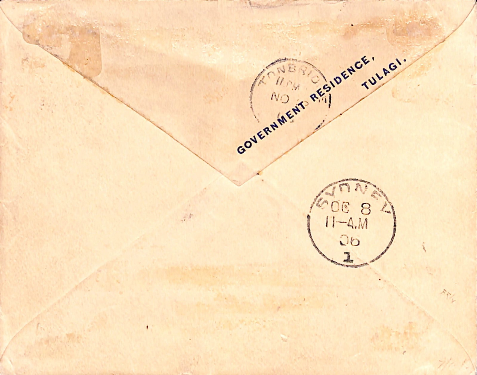 Title: British Solomon Islands 1906 (Sep. 24) Description: Stampless cover with "Government - 2