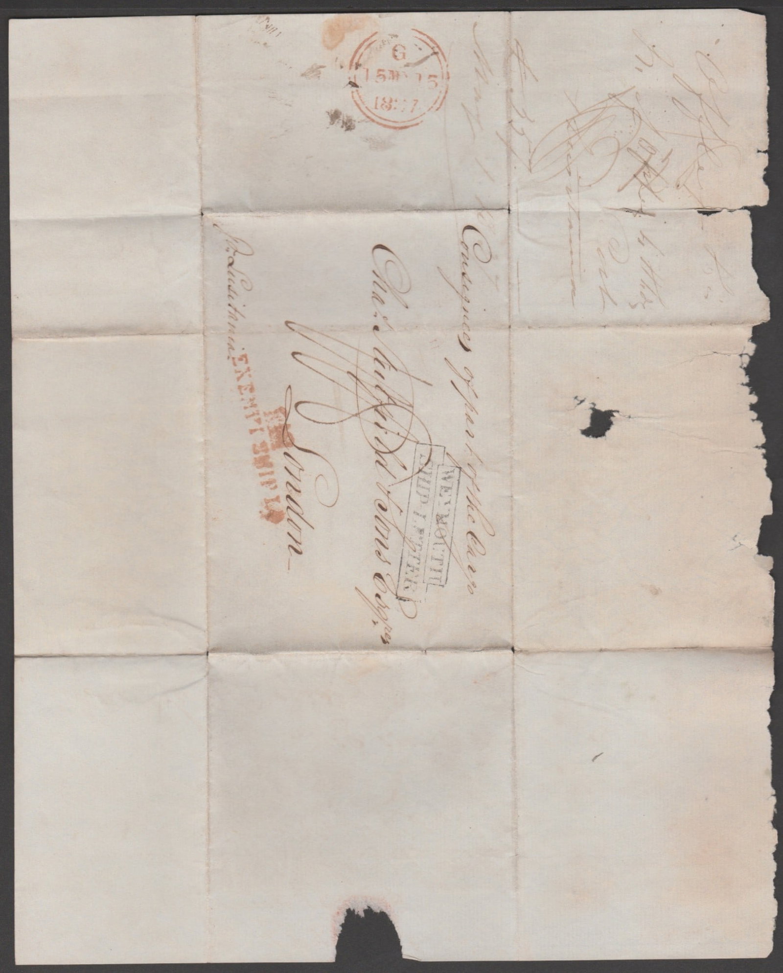 Title: Great Britain - Ship Letters - Weymouth 1837 Description: Entire to London endorsed " (1 of 2)