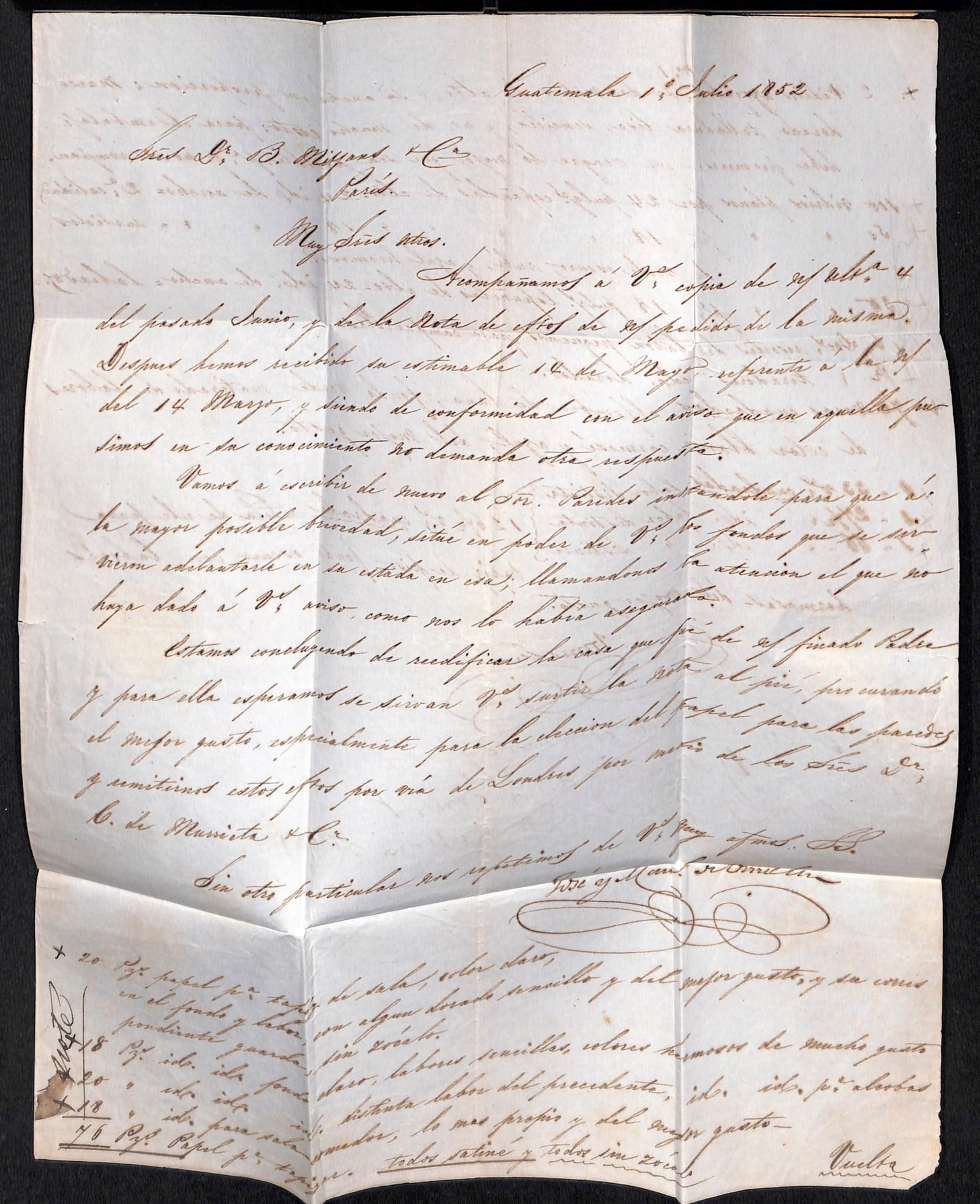 Title: Guatemala / British Honduras 1852 (July 1) Description: Entire letter from Guatemala to - 3