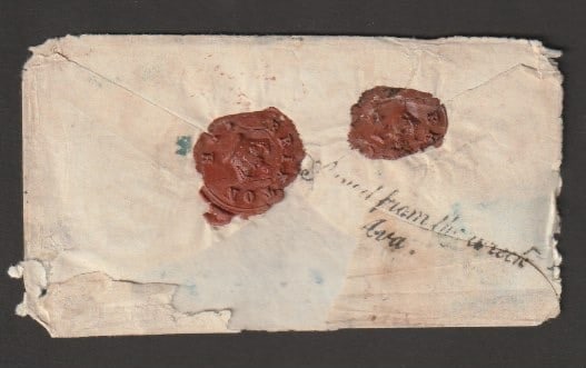 Title: Crash & Wreck 1858 (Feb 9) Description: Envelope (faulty and with stamps missing) with - 2