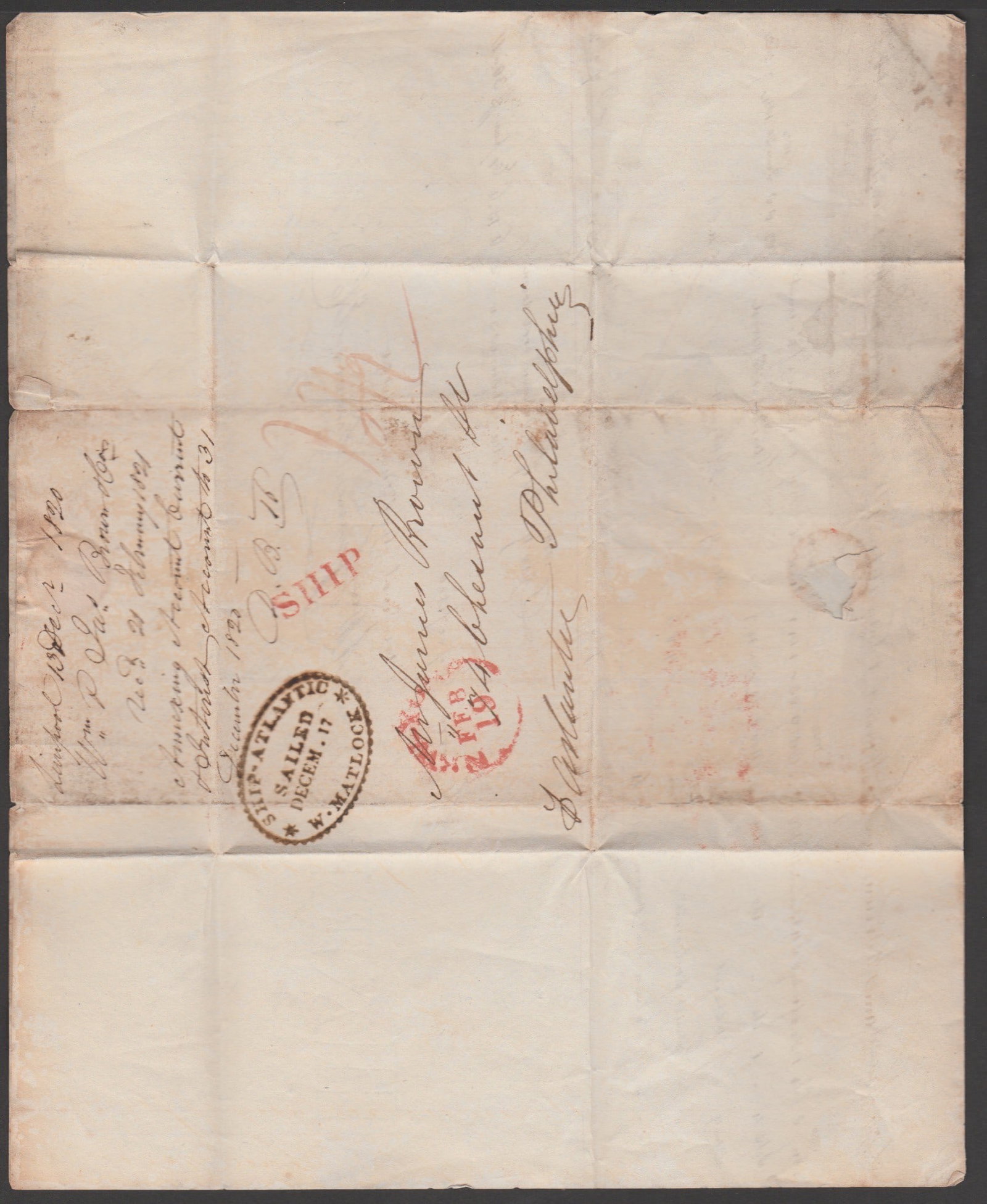 Title: G.B. - Transatlantic 1820 Description: Entire letter (file folds) from Liverpool to - 4