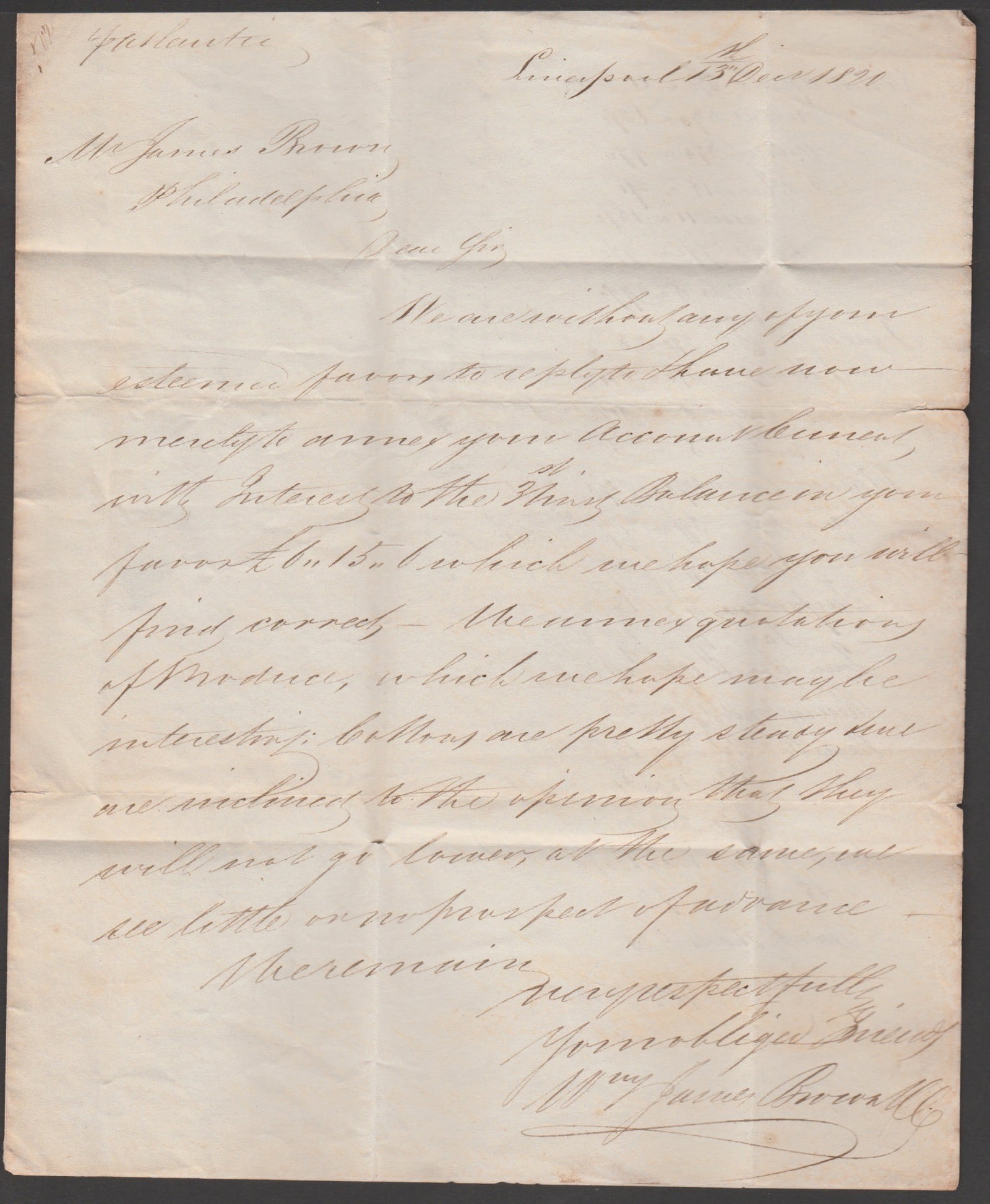 Title: G.B. - Transatlantic 1820 Description: Entire letter (file folds) from Liverpool to - 5