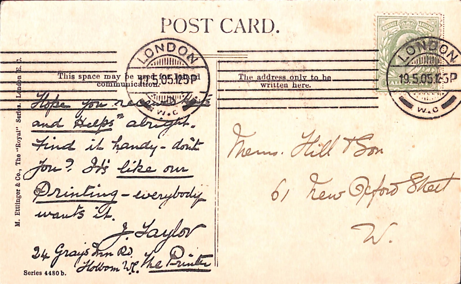 Title: G.B - Machines 1905 (May 19) Description: Picture postcard franked 1/2d, cancelled by the (1 of 2)