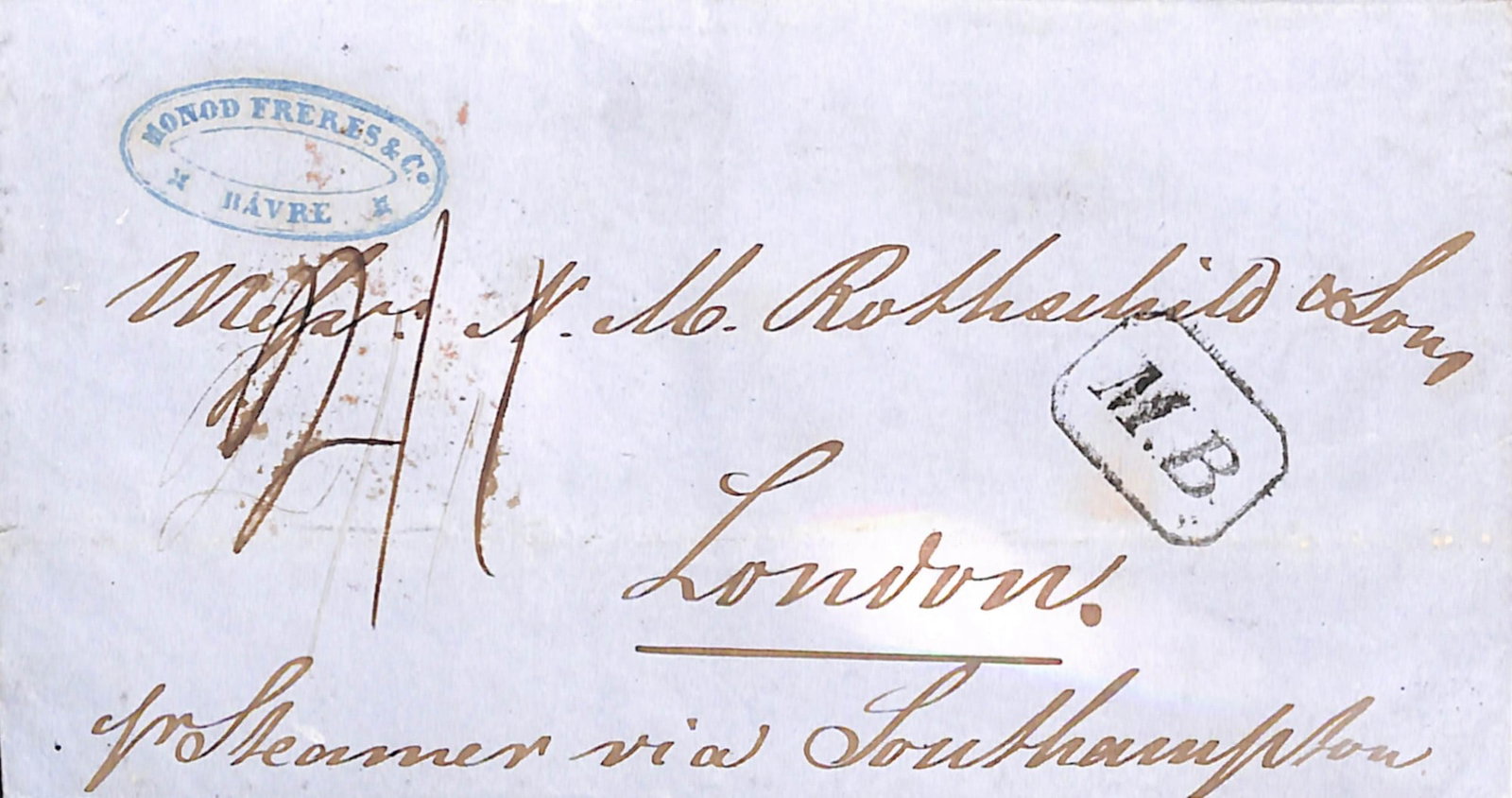 Title: G.B Ship Letters - Brighton 1847 (Aug 11) Description: Entire from Havre to London: Title: G.B Ship Letters - Brighton 1847 (Aug 11) Description: Entire from Havre to London endorsed "pr steamer via Southampton" but actually posted into the Mobile Box to Brighton, with black boxed