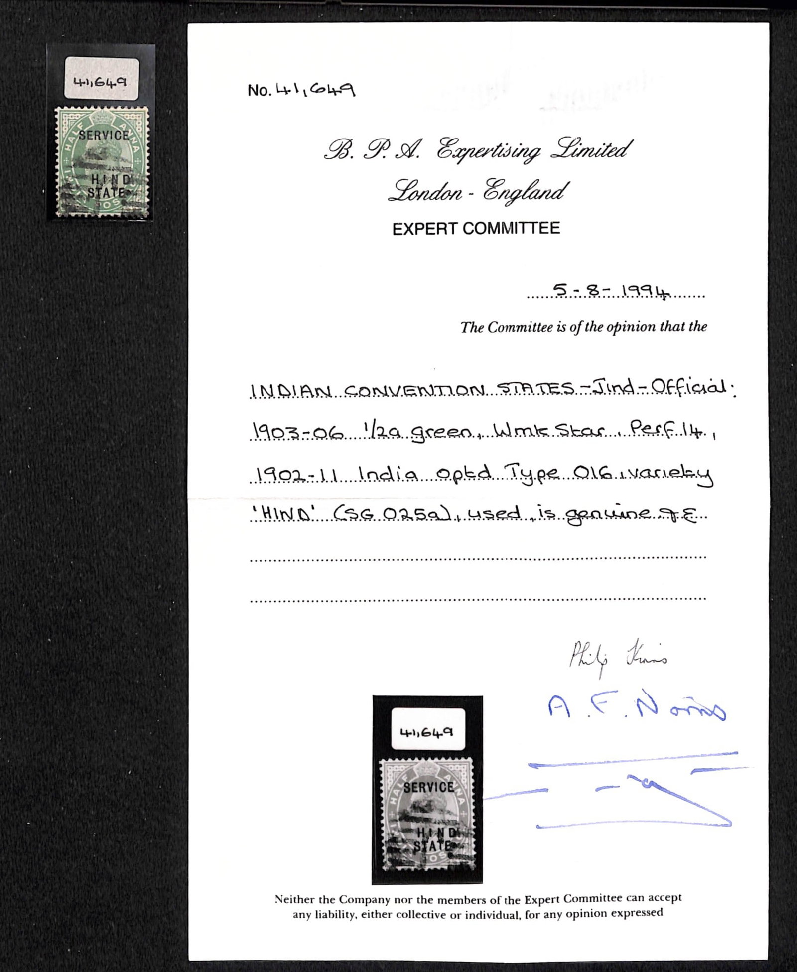 Title: I.C.S. Jind 1903-06 Description: Official. 1903-06 1/2a green, error 'Hind', fine used : Title: I.C.S. Jind 1903-06 Description: Official. 1903-06 1/2a green, error 'Hind', fine used for this. Occurred once per sheet, Jan 1906 printing, but of the 101 possible only 12 have bee