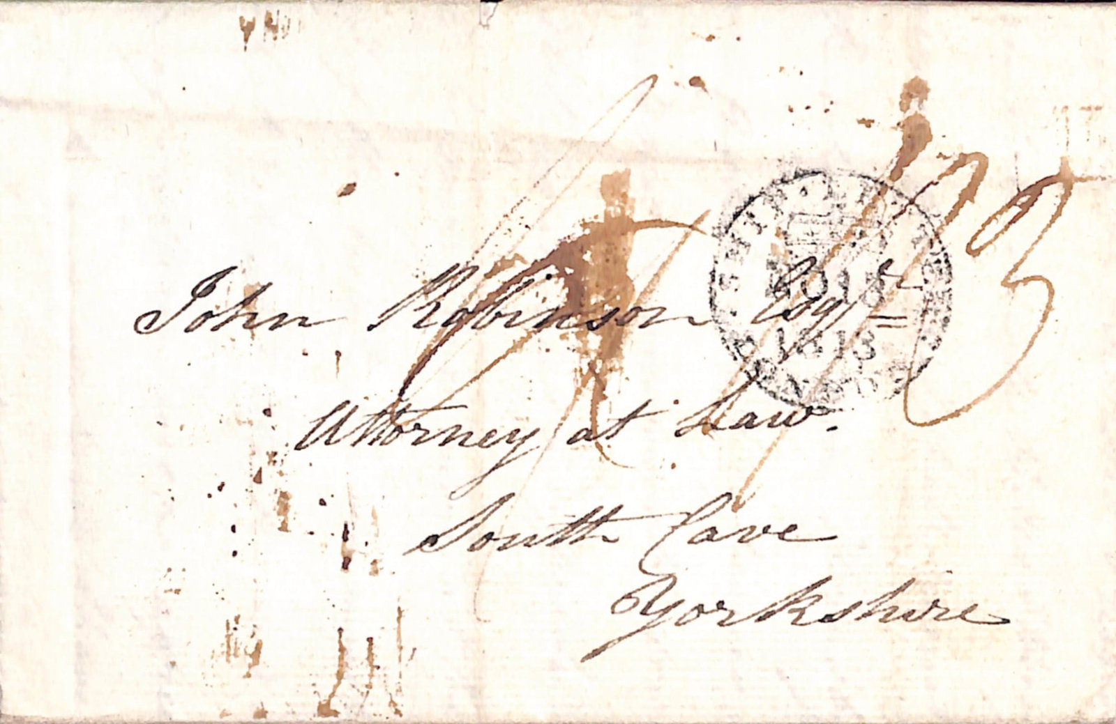 Title: St. Helena 1813 (Aug 13) Description: Entire letter from St. Helena to England with "SHIP: Title: St. Helena 1813 (Aug 13) Description: Entire letter from St. Helena to England with "SHIP LETTER/LONDON" c.d.s, charged 1/3. A fine early letter from St. Helena. Condition: Used Delivery