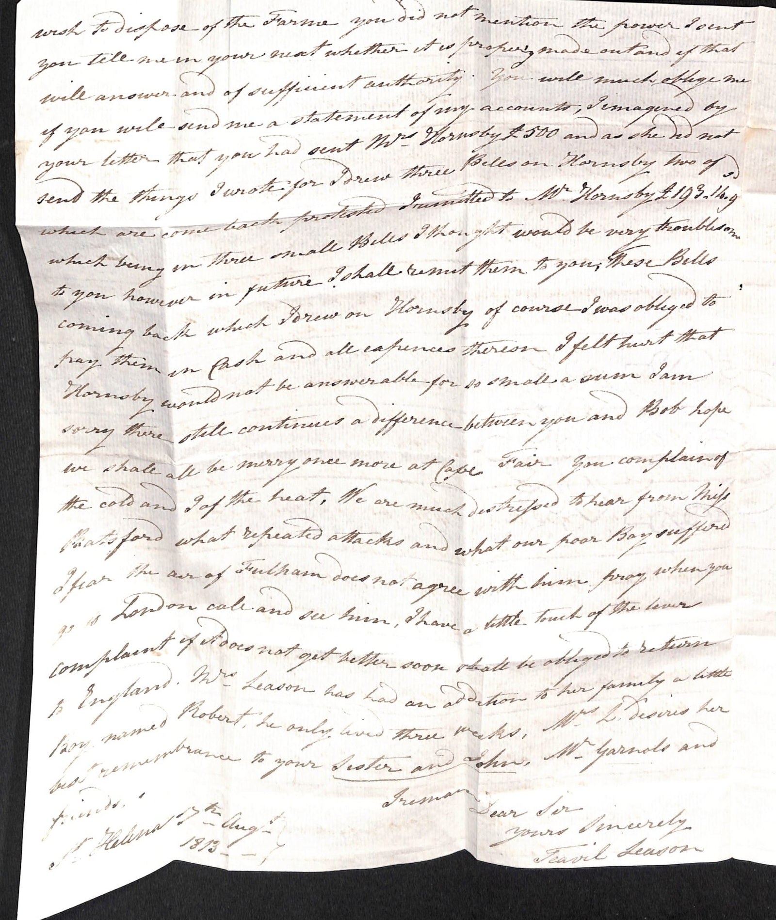 Title: St. Helena 1813 (Aug 13) Description: Entire letter from St. Helena to England with "SHIP - 4