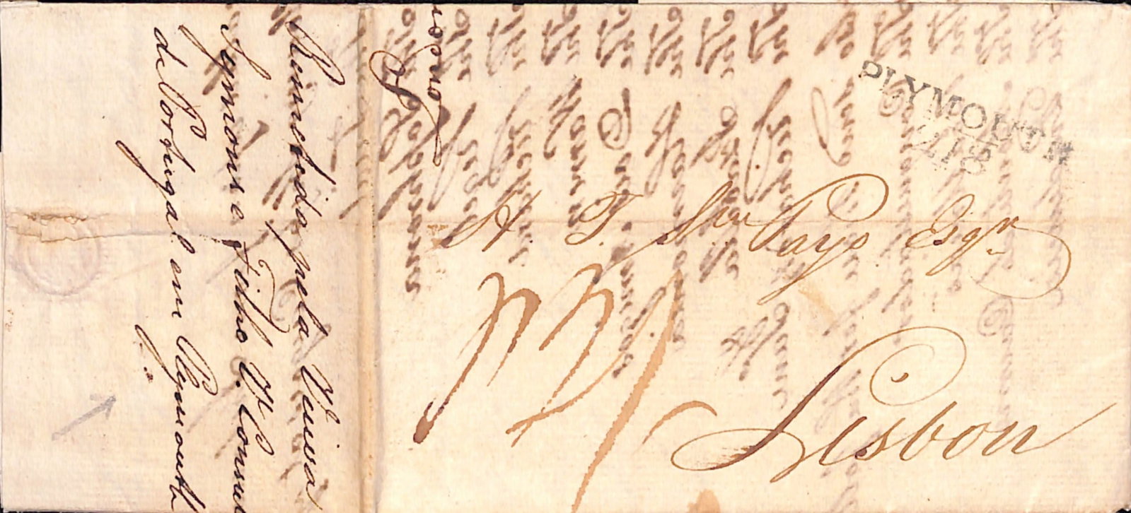 Title: G.B - Devon 1810 (Dec 5) Description: Entire letter from London to Lisbon, privately (1 of 4)