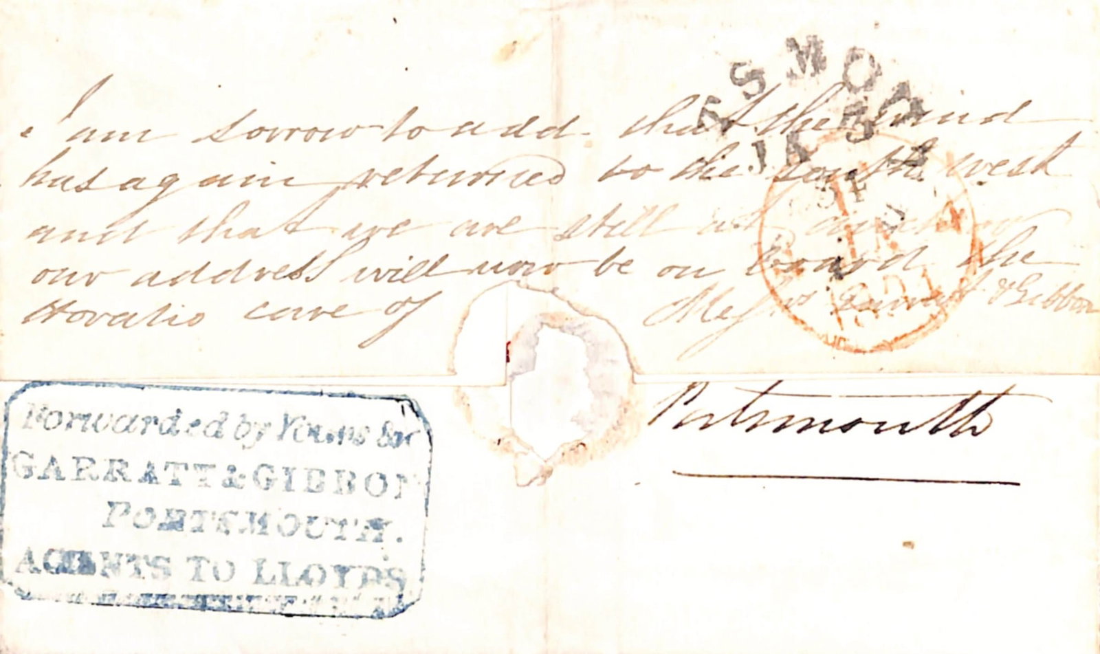 Title: G.B - Hampshire - Forwarding Agents 1834 (Jan 3) Description: Entire posted from Portsmouth (1 of 4)