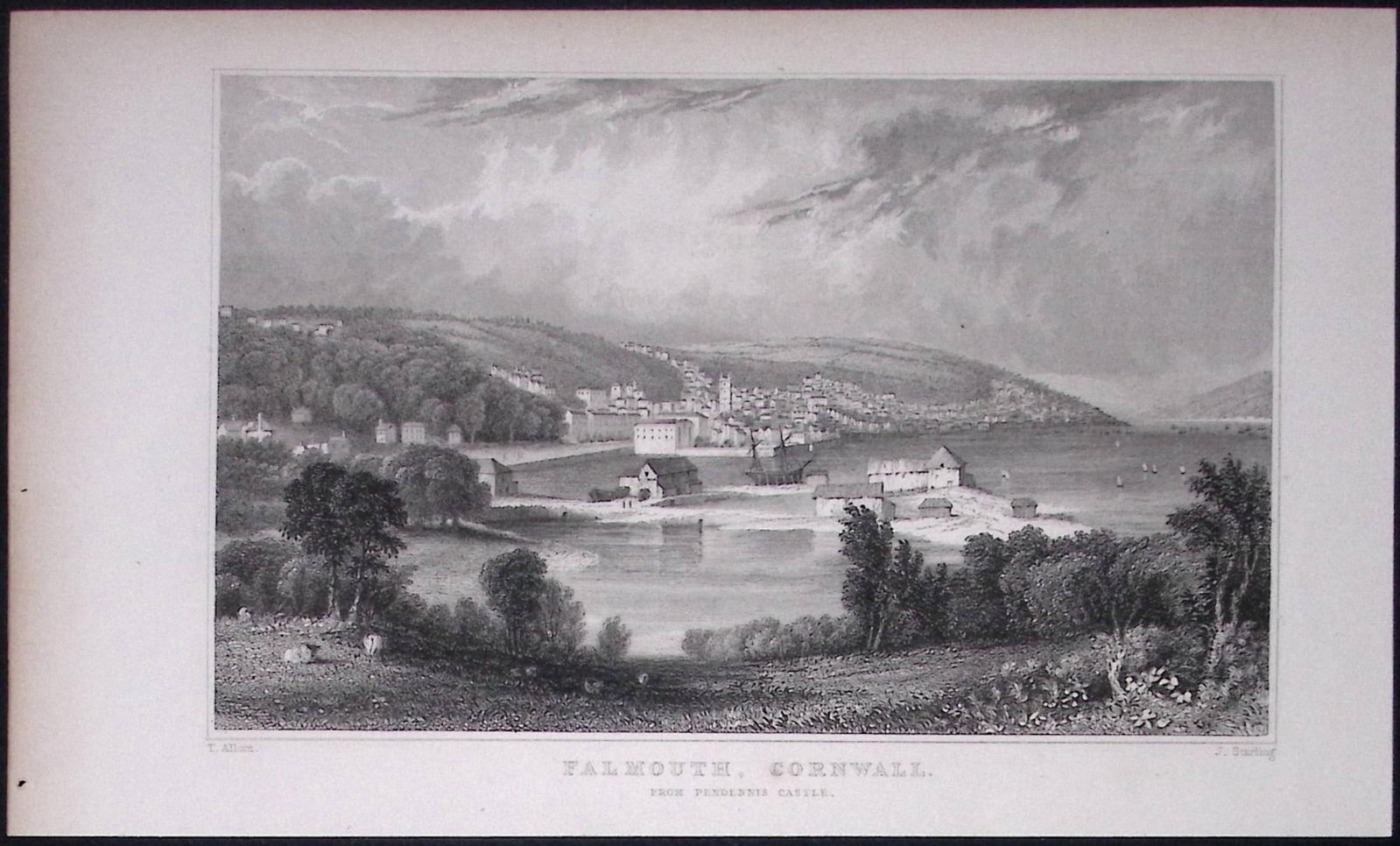 Cornwall Falmouth Harbour Antique 193 Years-Old Steel-Engraving-1: Title: Cornwall Falmouth Harbour Antique 193 Years-Old Steel-Engraving-1 Description: This Antique Steel Engraving Was Removed from a 193-Year-Old Edition of. Devon and Cornwall Illustrated in a