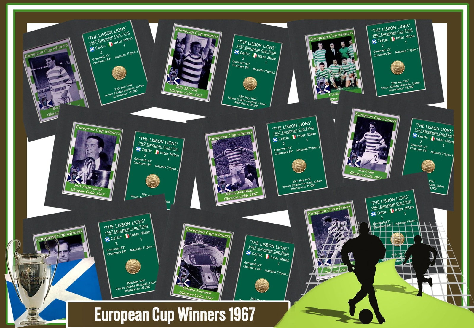 John Clark Celtic FC European Cup Mount & Original Half-Crown Coin Metal Art - 2