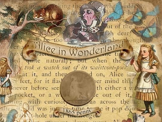 Original Penny Coin Display 1865 The Year Alice In Wonderland Book Was First Published - 2