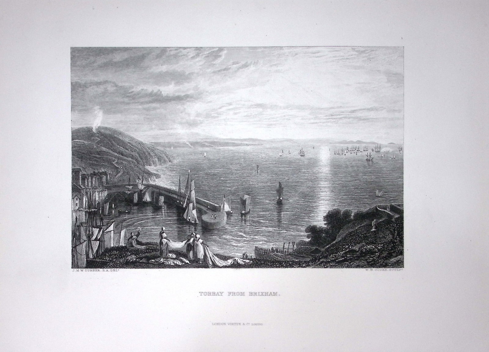 J.M.W Turner A View of Torbay From Brixham Antique Steel Engraving-95-TR: Title: J.M.W Turner A View of Torbay From Brixham Antique Steel Engraving-95-TR Description: This Antique Steel-Engraving Was Removed from an Edition Of. The Turner Gallery a Series of