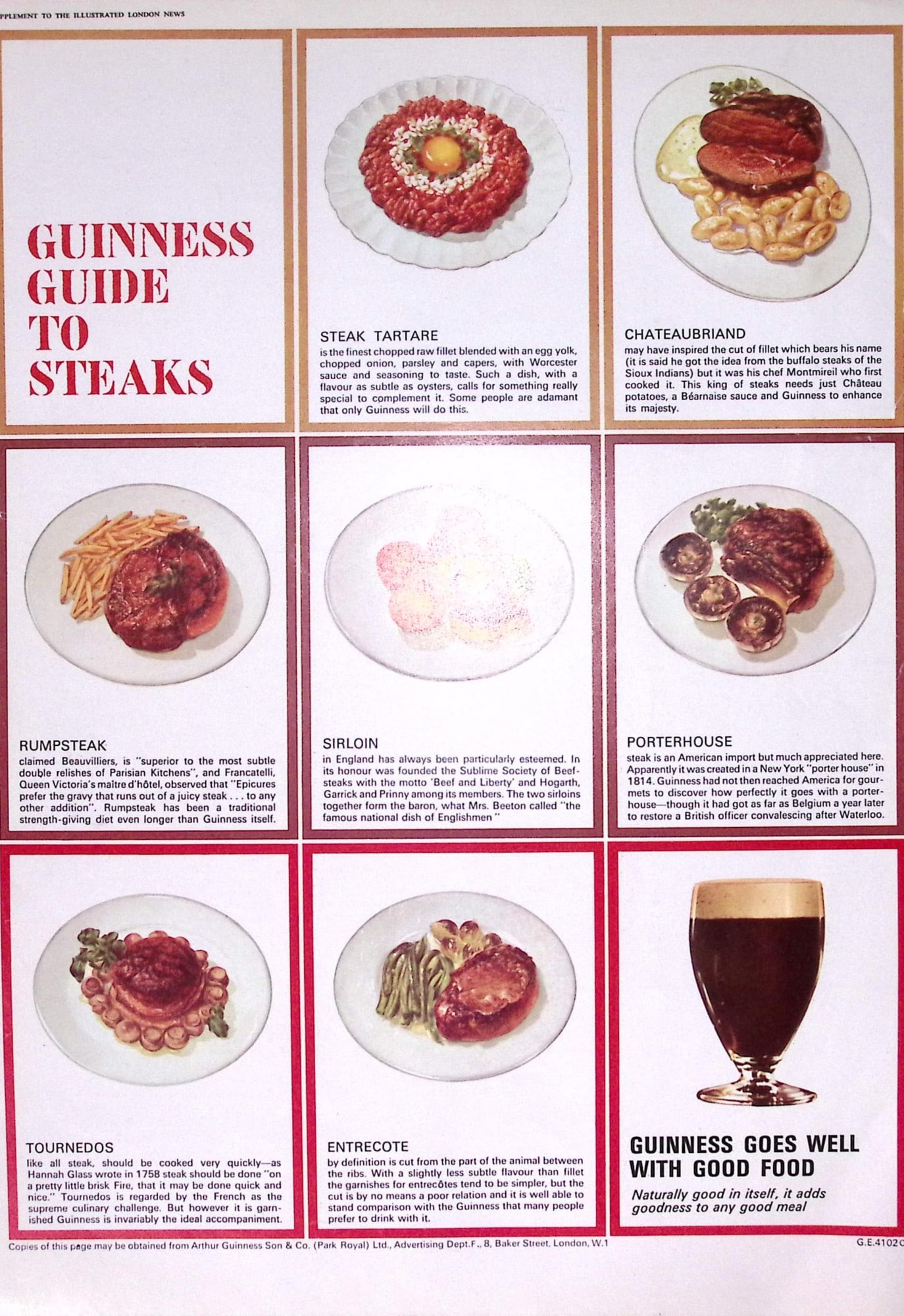 Guinness 1966 Original 59 Years-Old Print Guide To Steak G.E. 4102.C: Title: Guinness 1966 Original 59 Years-Old Print Guide To Steak G.E. 4102.C Description: Guinness 1966 Original 59 Years-Old Print Guide To Steak G.E. 4102.C Measures approx. Size 14 x 9.5