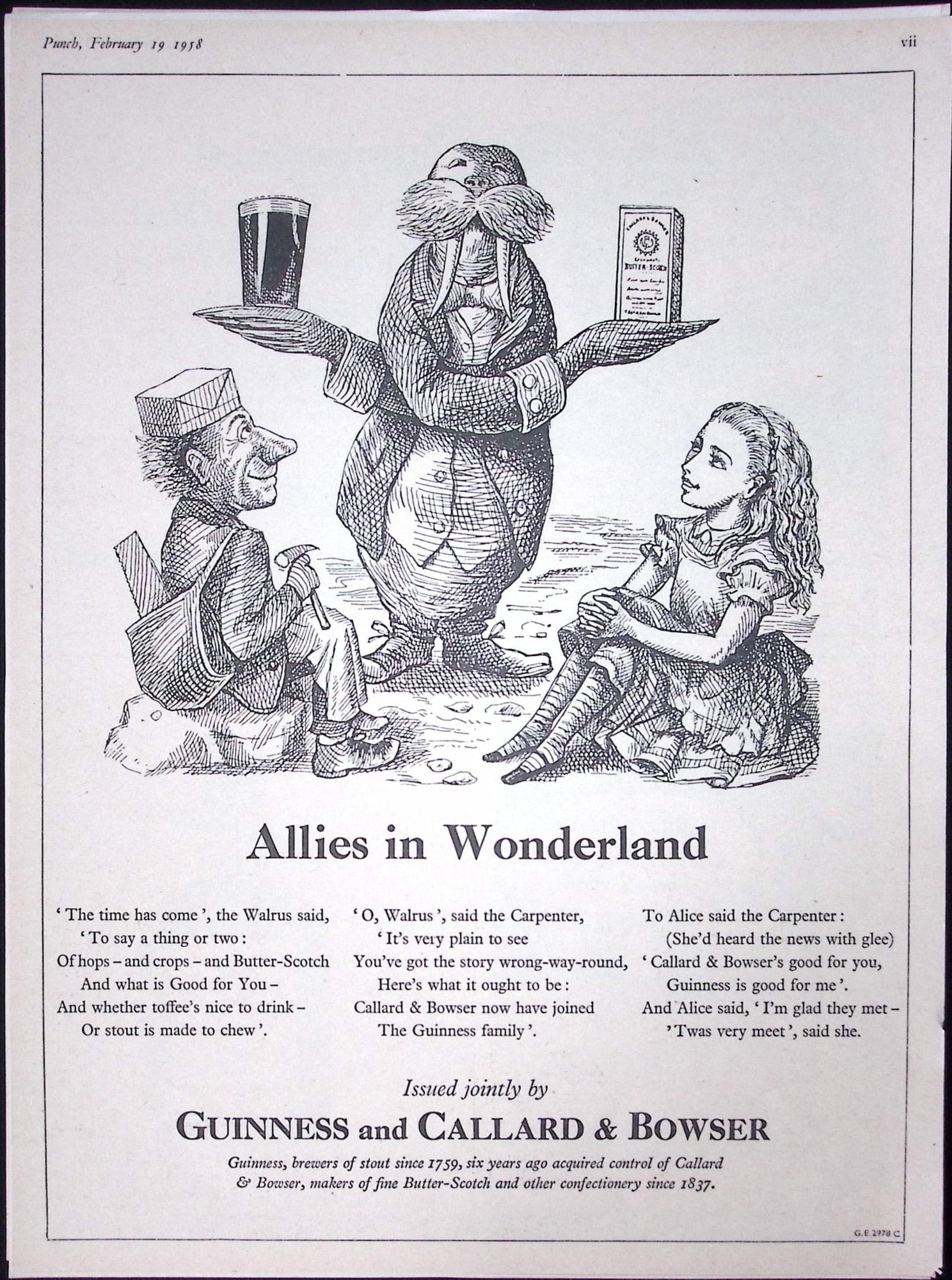 Guinness 68 Years-Old Advert 1958 Alice In Wonderland Print: G.E.2978-C.: Title: Guinness 68 Years-Old Advert 1958 Alice In Wonderland Print: G.E.2978-C. Description: Guinness 68 Years-Old Advert 1958 Allies In Wonderland Print: G.E.2978-C. Measures approx. Size 11 x