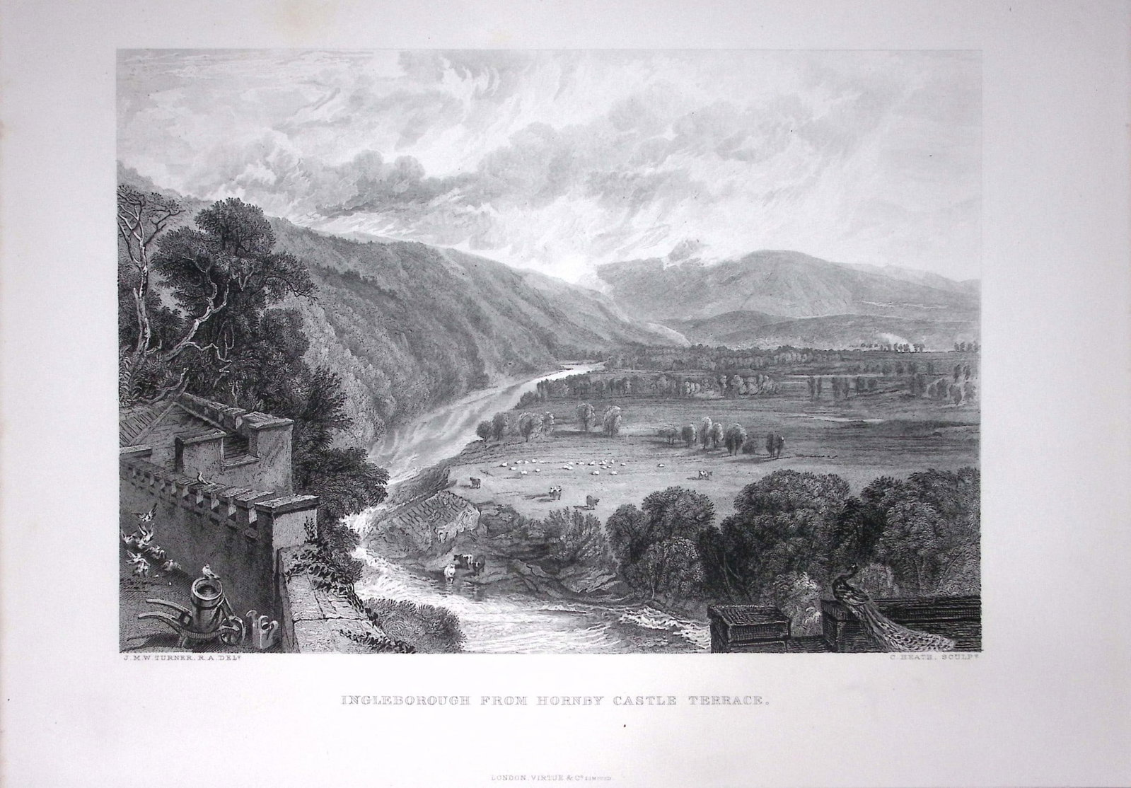 J.M.W Turner View of Ingleborough Yorkshire Antique Steel Engraving-90-TR: Title: J.M.W Turner View of Ingleborough Yorkshire Antique Steel Engraving-90-TR Description: This Antique Steel-Engraving Was Removed from an Edition Of. The Turner Gallery a Series of