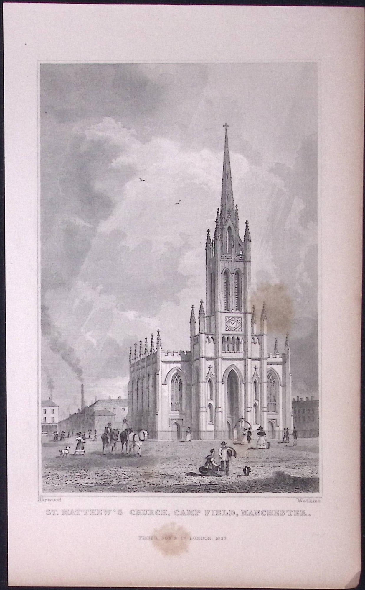 St Matthews Church Camp Field Manchester Antique 195 Years-Old Steel-Engraving-33: Title: St Matthews Church Camp Field Manchester Antique 195 Years-Old Steel-Engraving-33 Description: This Antique Steel Engraving Was Removed from a 195-Year-Old Edition of. Lancashire Illustr