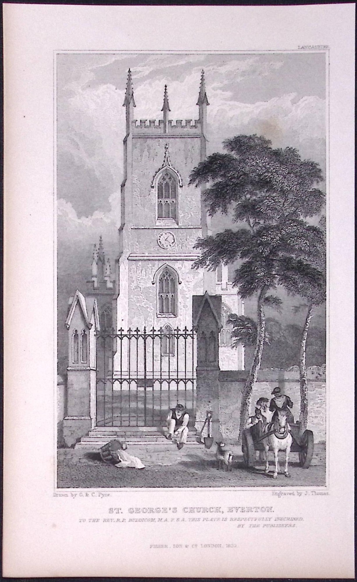 Liverpool St Georges Church Everton Antique 195 Years-Old Steel-Engraving-36: Title: Liverpool St Georges Church Everton Antique 195 Years-Old Steel-Engraving-36 Description: Antique Steel Engraving Was Removed from a 195-Year-Old Edition of. Lancashire Illustrated in a Series