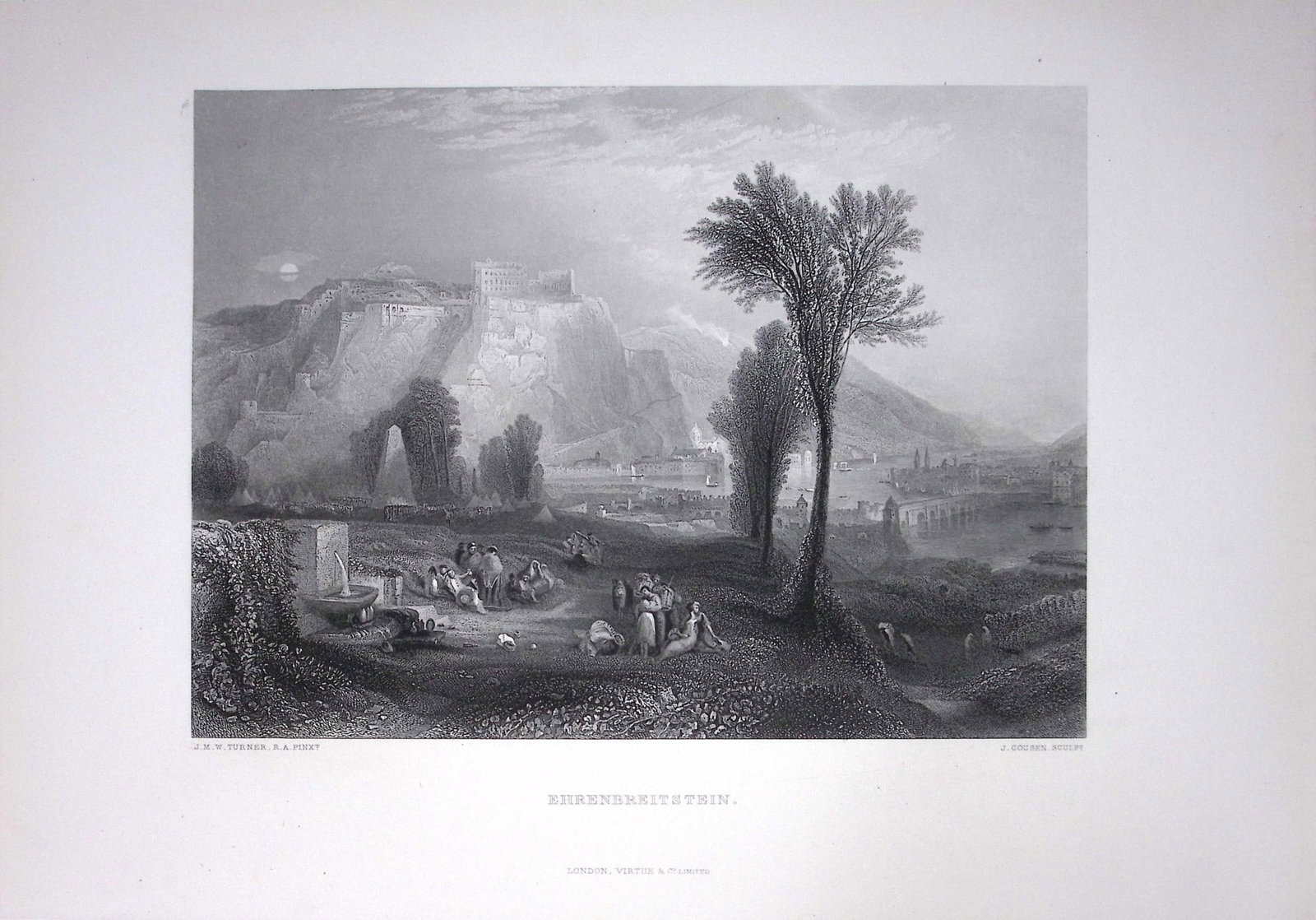 J.M.W Turner Ehrenbreitstein Rhine Germany Antique Steel Engraving-21-TR: Title: J.M.W Turner Ehrenbreitstein Rhine Germany Antique Steel Engraving-21-TR Description: This Antique Steel-Engraving Was Removed from an Edition Of. The Turner Gallery a Series