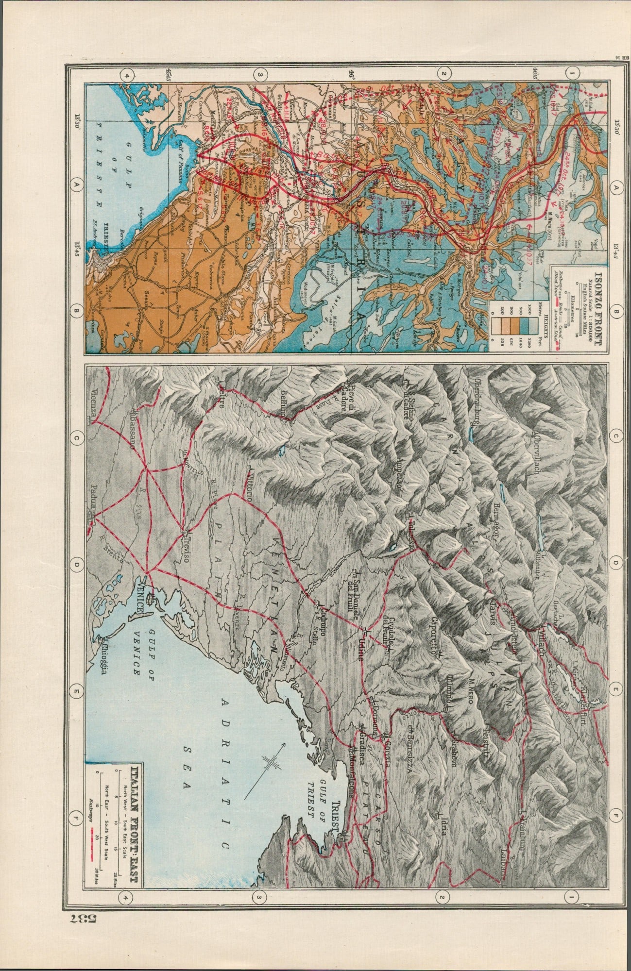 WW1 The Italian & Isonzo Front Coloured 1922 Antique Map-537: Title: WW1 The Italian & Isonzo Front Coloured 1922 Antique Map-537 Description: Removed from an Antique 1922 Harmsworth New Atlas WW1 Supplement. This Single Sheet Measures Approximately 14.5 X