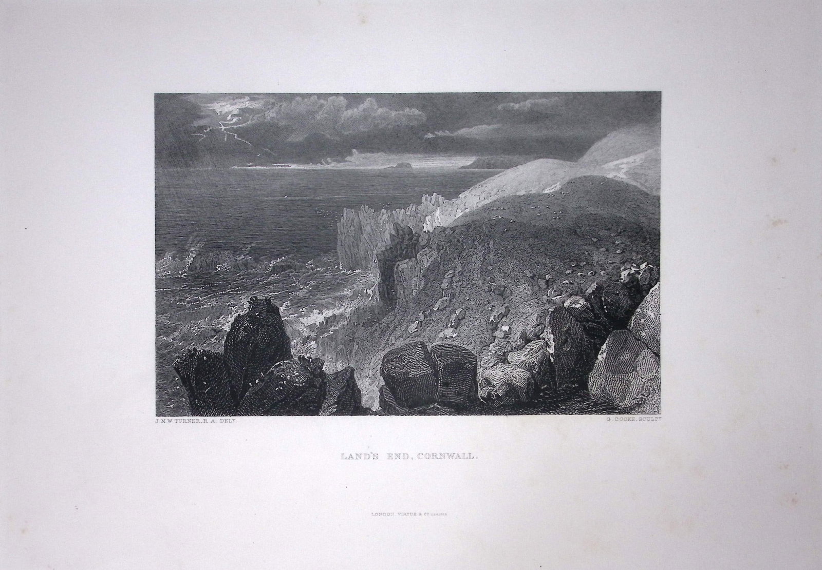 J.M.W Turner Land’s End Cornwall Antique Steel Engraving-117-TR: Title: J.M.W Turner Land’s End Cornwall Antique Steel Engraving-117-TR Description: This Antique Steel-Engraving Was Removed from an Edition Of. The Turner Gallery a Series of