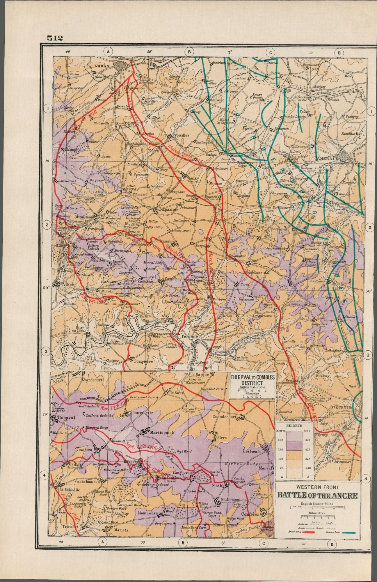 WW1 Western Front Battle of The Ancre Antique 1922 Coloured Map-512: Title: WW1 Western Front Battle of The Ancre Antique 1922 Coloured Map-512 Description: Removed from an Antique 1922 Harmsworth New Atlas WW1 Supplement. This Single Sheet Measures Approximately 14.5