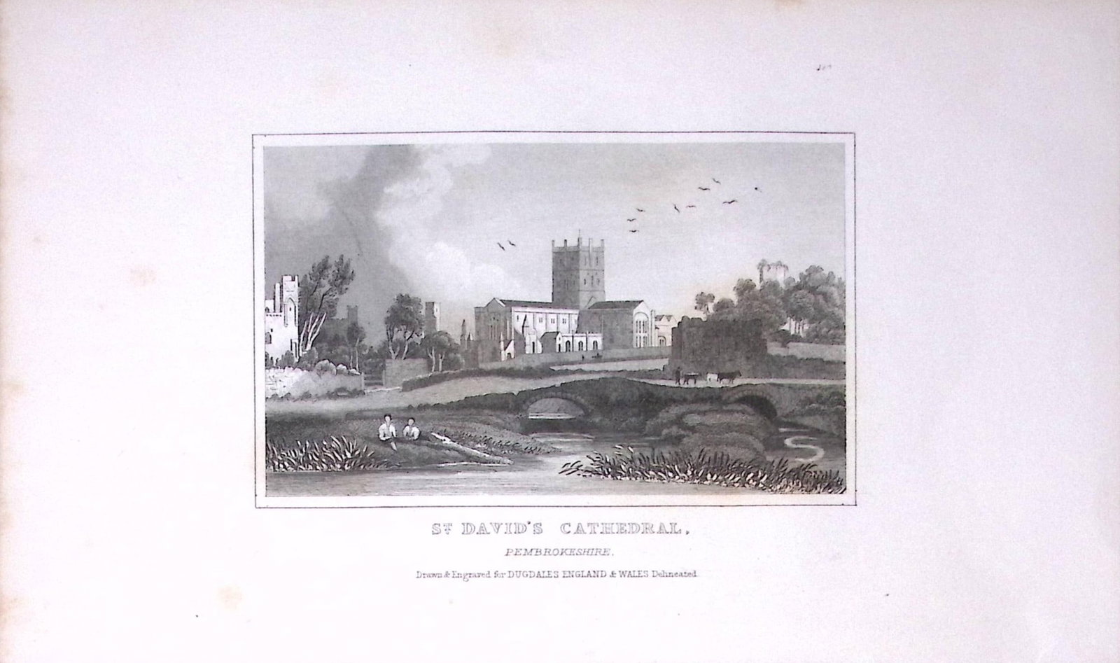 St Davids Cathedral Wales Antique 180 Years-Old Copper Plate Print-74 (1 of 2)