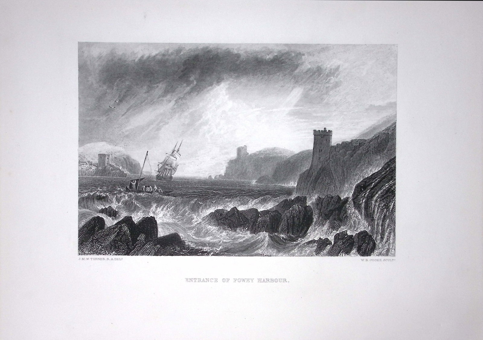 J.M.W Turner Entrance To Fowley Harbour Cornwall Antique Steel Engraving-102-TR: Title: J.M.W Turner Entrance To Fowley Harbour Cornwall Antique Steel Engraving-102-TR Description: This Antique Steel-Engraving Was Removed from an Edition Of. The Turner Gallery a