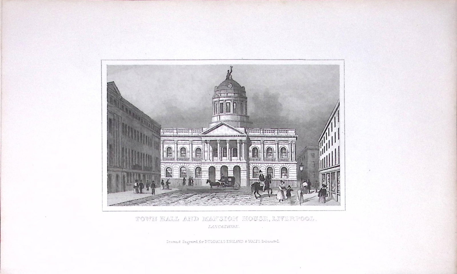 Liverpool Town Hall Dugdale & Archer Antique 180 Years-Old Copper Plate Print-62: Title: Liverpool Town Hall Dugdale & Archer Antique 180 Years-Old Copper Plate Print-62 Description: This Antique Copper Plate Engraving Has Been Removed from an Antique Edition of. T