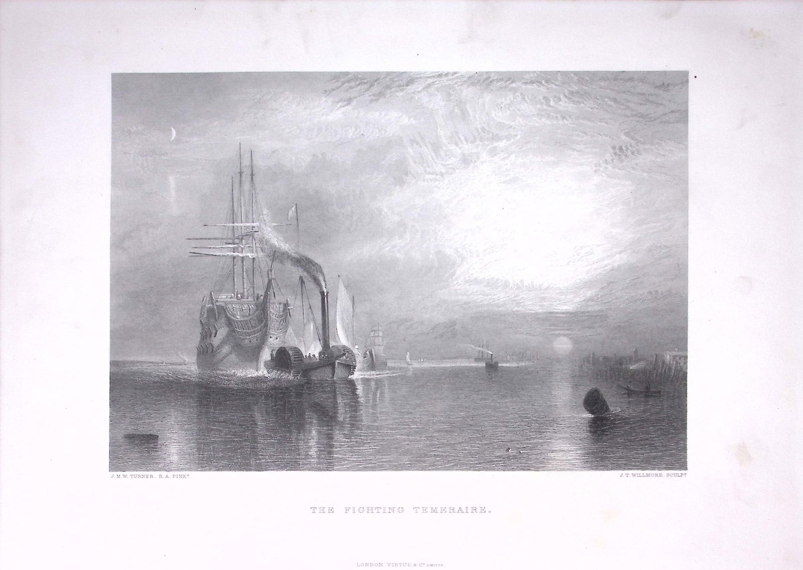 J.M.W Turner The Fighting Ship Temeraire Antique Steel Engraving-14-TR: Title: J.M.W Turner The Fighting Ship Temeraire Antique Steel Engraving-14-TR Description: This Antique Steel-Engraving Was Removed from an Edition Of. The Turner Gallery a Series of 120