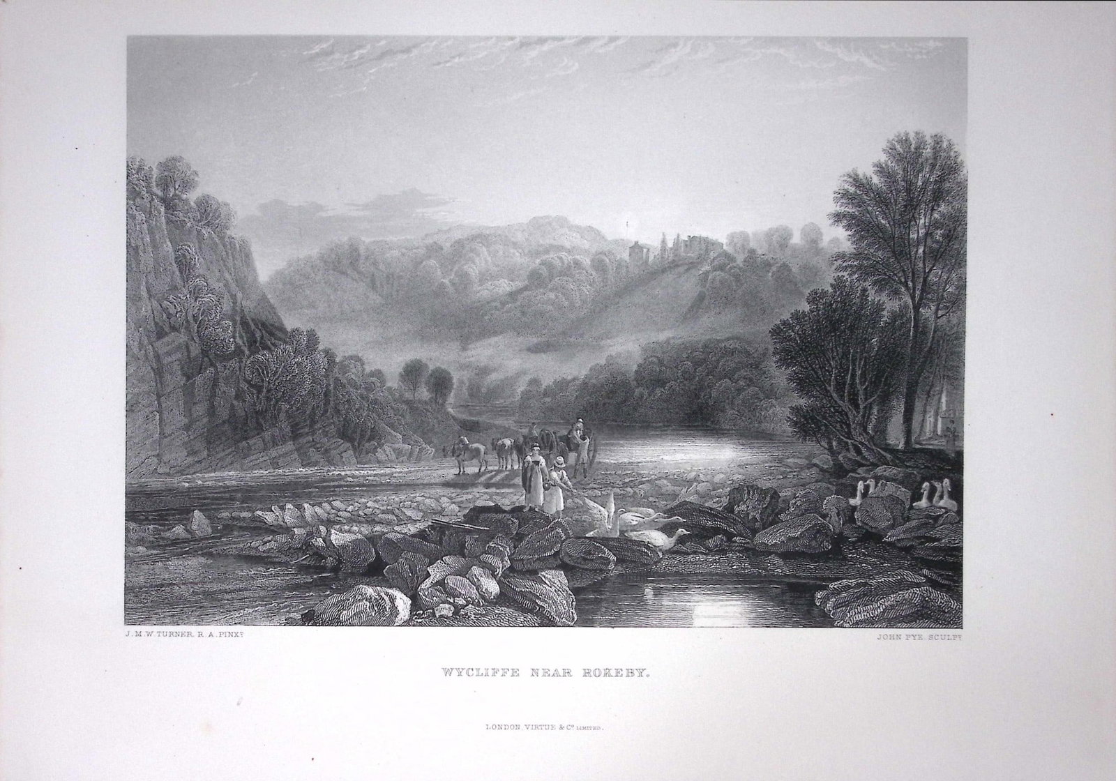 J.M.W Turner Wycliffe Nr Rokeby Durham Antique Steel Engraving-86-TR: Title: J.M.W Turner Wycliffe Nr Rokeby Durham Antique Steel Engraving-86-TR Description: This Antique Steel-Engraving Was Removed from a Edition Of. The Turner Gallery a Series of 120