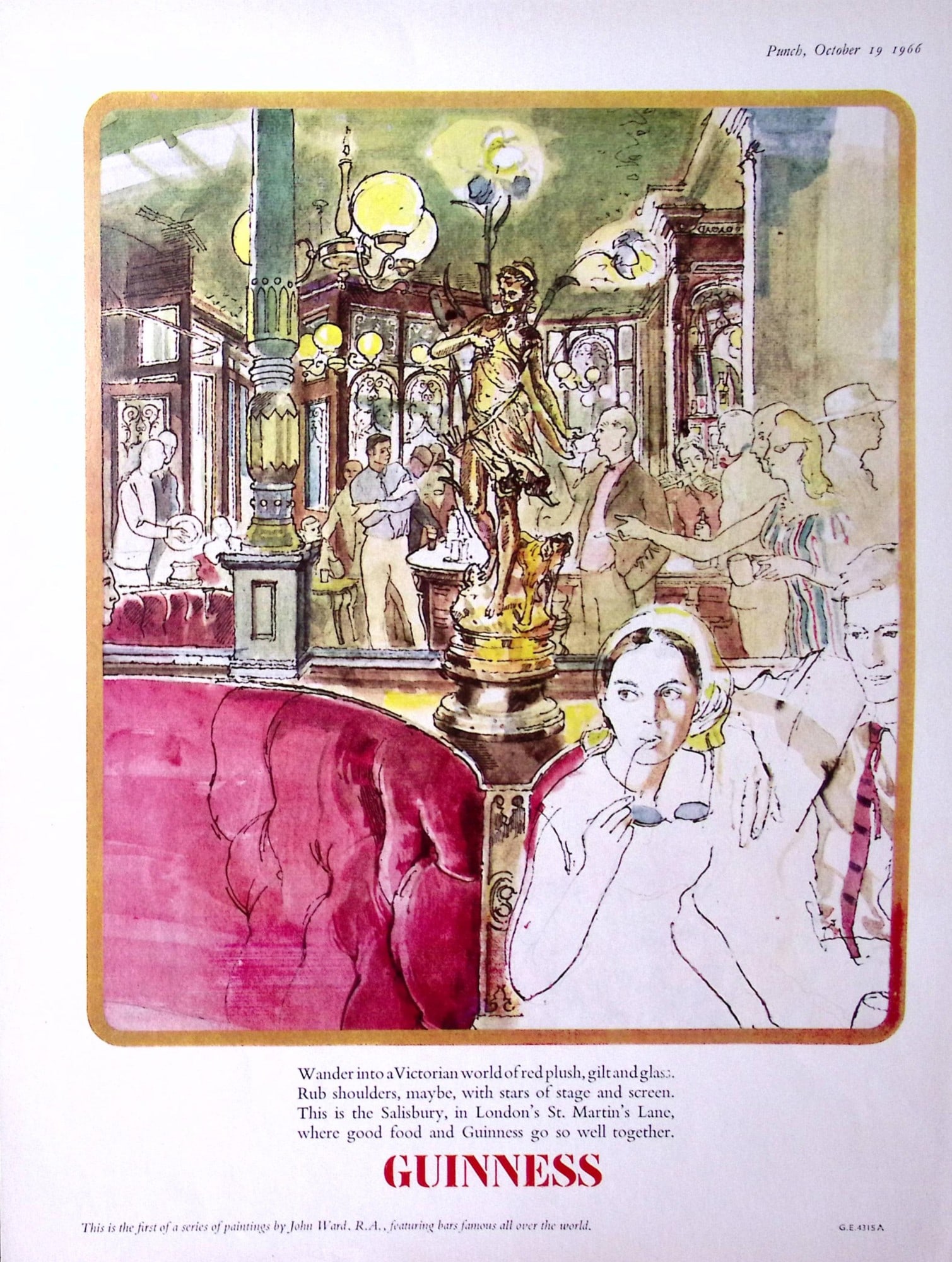 Guinness 1968 Original 57 Years-Old Print Salisbury Pub London- G.E. 4315.C. (1 of 1)