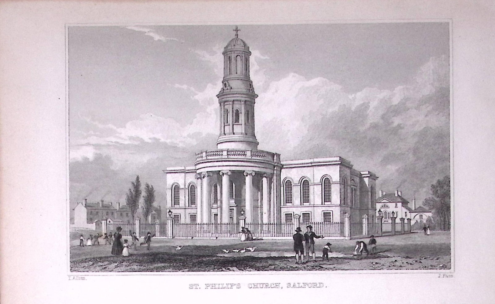 Salford St Philips Church Antique 195 Years-Old Steel-Engraving-1: Title: Salford St Philips Church Antique 195 Years-Old Steel-Engraving-1 Description: This Antique Steel Engraving Was Removed from a 195-Year-Old Edition of. Lancashire Illustrated in a Series