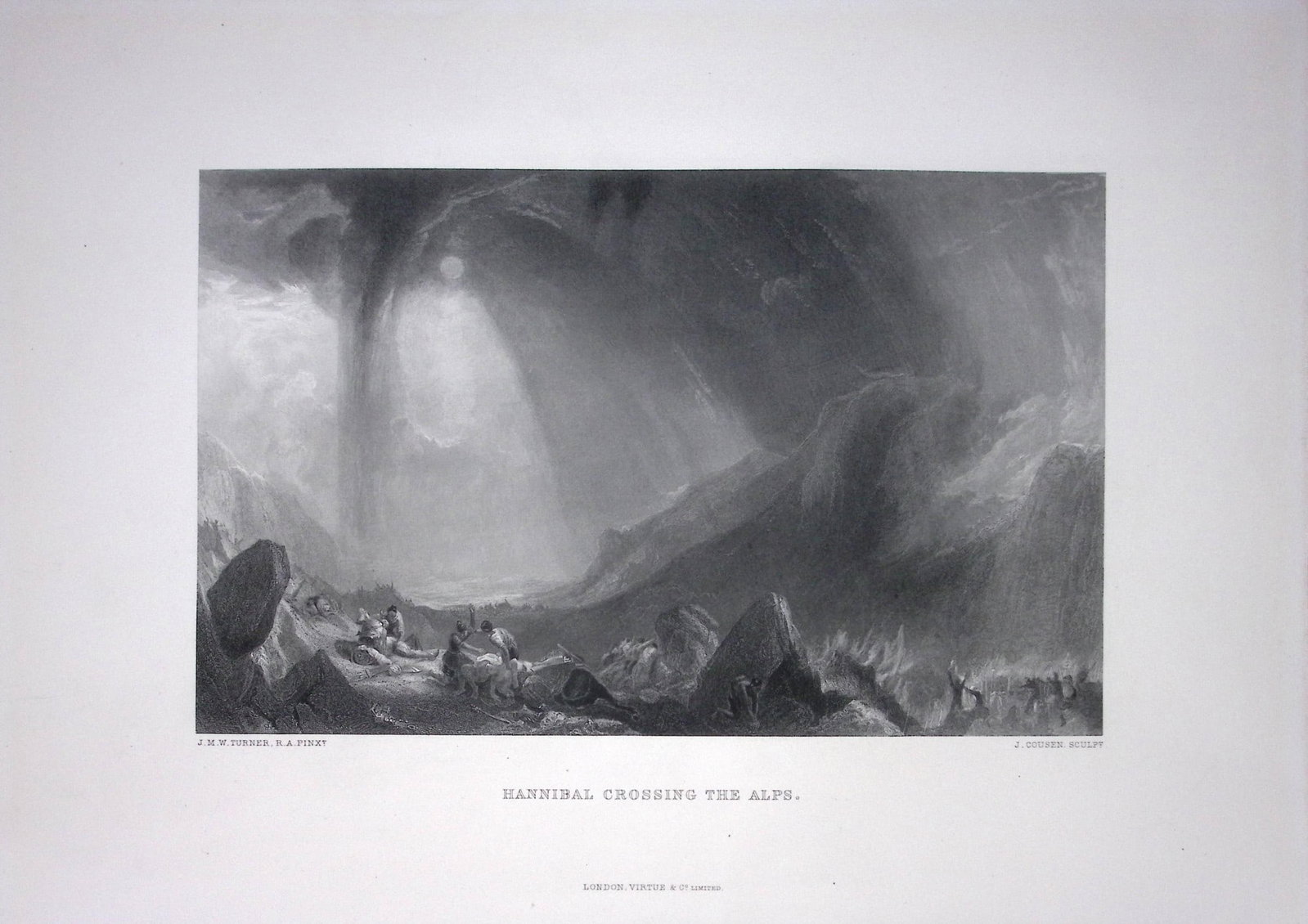 J.M.W Turner Hannibal Crossing The Alps Antique Steel Engraving-65-TR: Title: J.M.W Turner Hannibal Crossing The Alps Antique Steel Engraving-65-TR Description: This Antique Steel-Engraving Was Removed from a Edition Of. The Turner Gallery a Series of 120