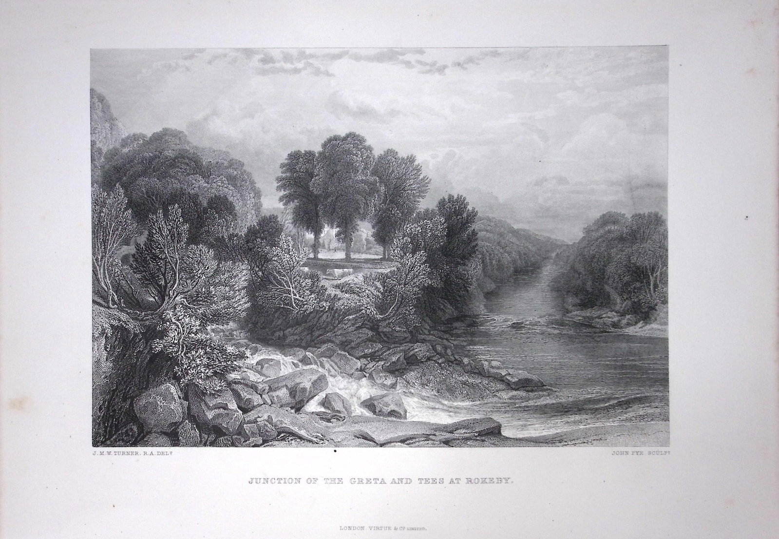 J.M.W Turner Greta & Tees at Rokeby Durham Antique Steel Engraving-106-TR: Title: J.M.W Turner Greta & Tees at Rokeby Durham Antique Steel Engraving-106-TR Description: This Antique Steel-Engraving Was Removed from a Edition Of. The Turner Gallery a Series