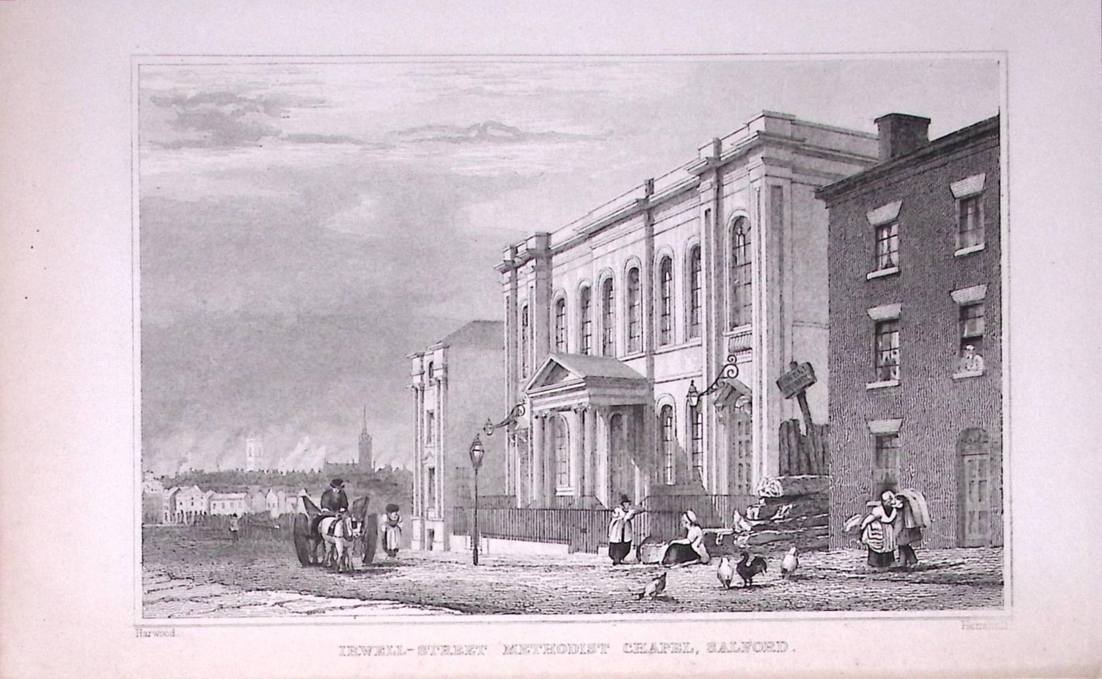 Salford Irwell Street Methodist Chapel Antique 195 Years-Old Steel-Engraving-2: Title: Salford Irwell Street Methodist Chapel Antique 195 Years-Old Steel-Engraving-2 Description: This Antique Steel Engraving Was Removed from a 195-Year-Old Edition of. Lancashire Illustrated in a