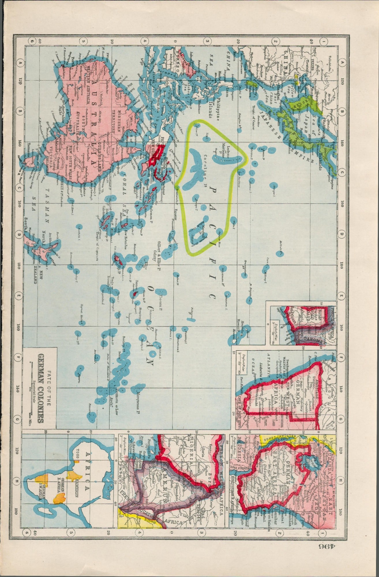 WW1 Fate of the German Colonies 1922 Coloured Antique Map-496 (1 of 3)