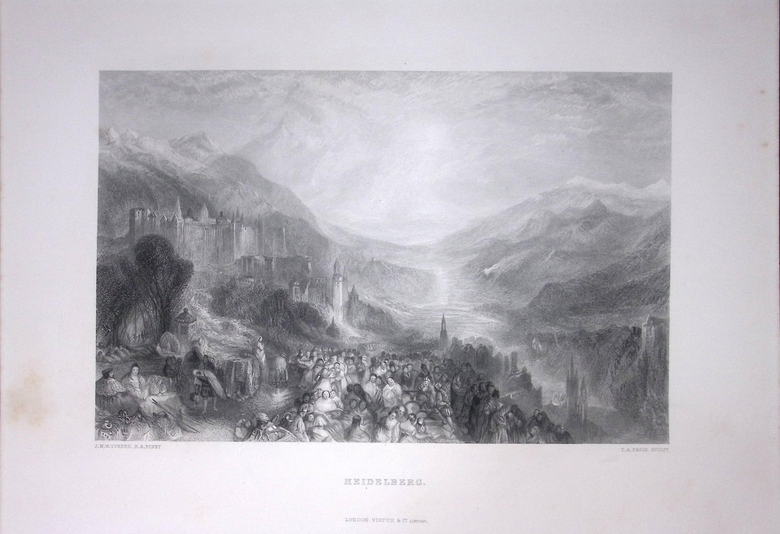 J.M.W Turner Heidelberg Germany Large Antique Steel Engraving-22-TR: Title: J.M.W Turner Heidelberg Germany Large Antique Steel Engraving-22-TR Description: This Antique Steel-Engraving Was Removed from an Edition Of. The Turner Gallery a Series of 120