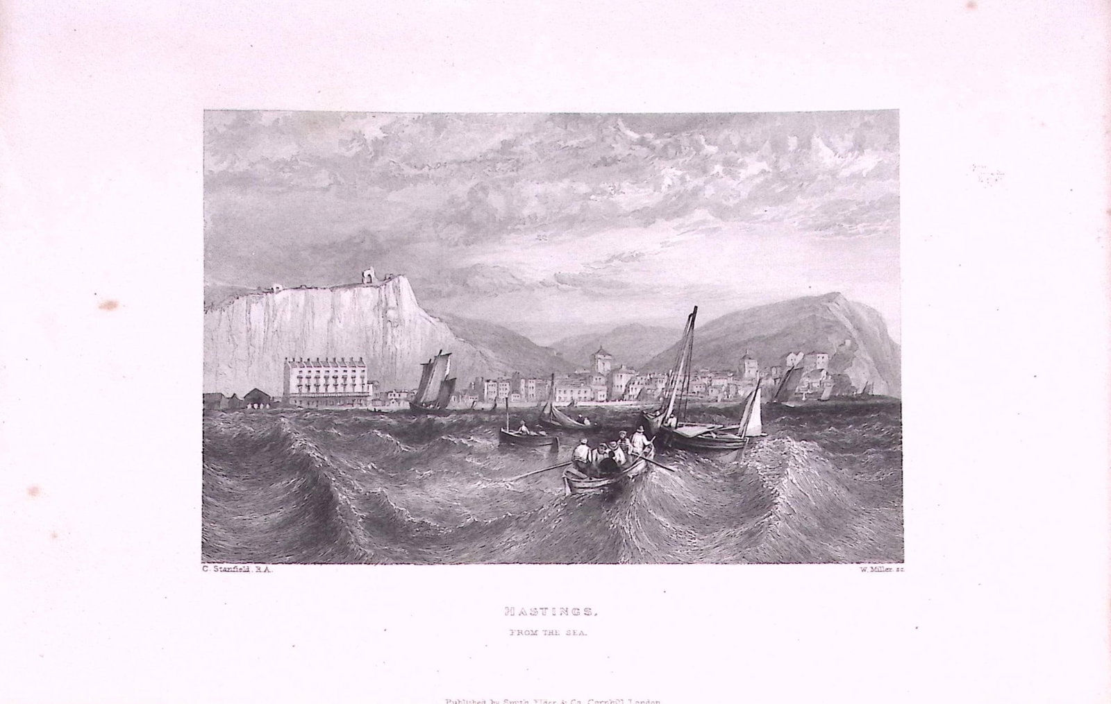 Hastings from The Sea 179 years-Old Antique Steel Engraving Print-1-TR: Title: Hastings from The Sea 179 years-Old Antique Steel Engraving Print-1-TR Description: This Antique Print Was Remove from an Edition of History of Stansfield Coast Scenery. Published in 1847