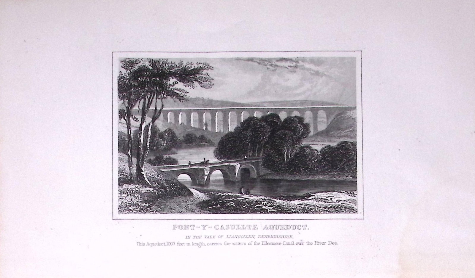 Pont-Y-Casullte Aqueduct Wales 180 Years-Old Copper Plate Print-121: Title: Pont-Y-Casullte Aqueduct Wales 180 Years-Old Copper Plate Print-121 Description: This Antique Copper Plate Engraving Has Been Removed from an Antique Edition of. Thomas Dugdale Curiositi