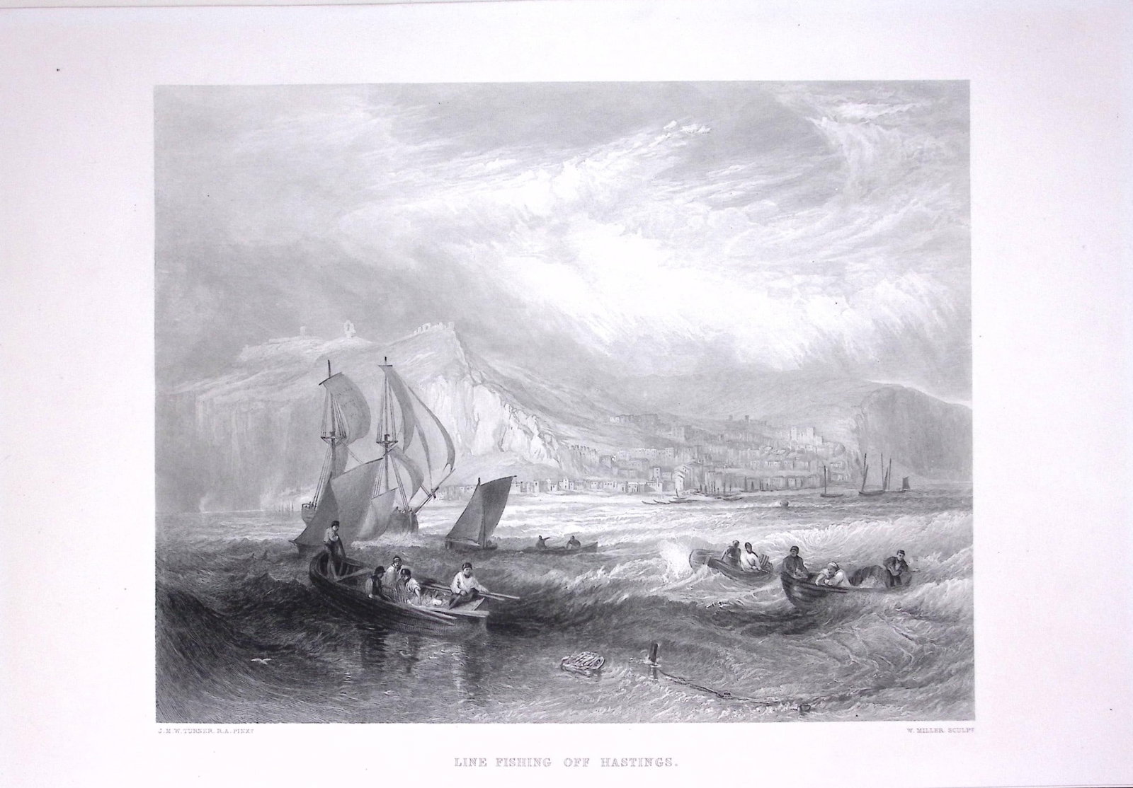 J.M.W Turner Hastings Line Fishing Vessel Antique Steel Engraving-4-TR: Title: J.M.W Turner Hastings Line Fishing Vessel Antique Steel Engraving-4-TR Description: This Antique Steel-Engraving Was Removed from a Edition Of. The Turner Gallery a Series of 120