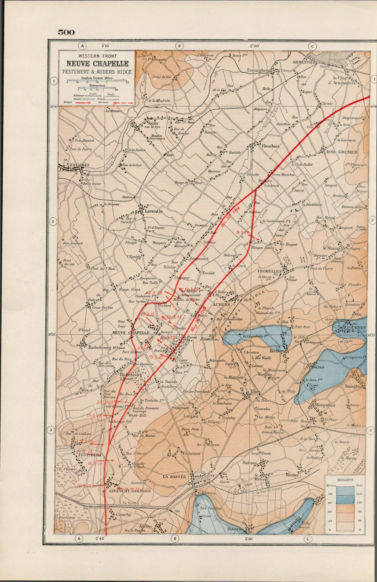 WW1 The Western Front Neuve Chapelle Coloured 1922 Antique Map-499: Title: WW1 The Western Front Neuve Chapelle Coloured 1922 Antique Map-499 Description: Removed from an Antique 1922 Harmsworth New Atlas WW1 Supplement. This Single Sheet Measures Approximately 14.5
