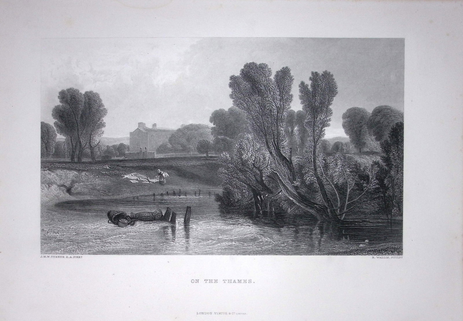 J.M.W Turner On The Thames (Lady Place, Hurley Antique Steel Engraving-69-TR: Title: J.M.W Turner On The Thames (Lady Place, Hurley Antique Steel Engraving-69-TR Description: This Antique Steel-Engraving Was Removed from an Edition Of. The Turner Gallery a Series
