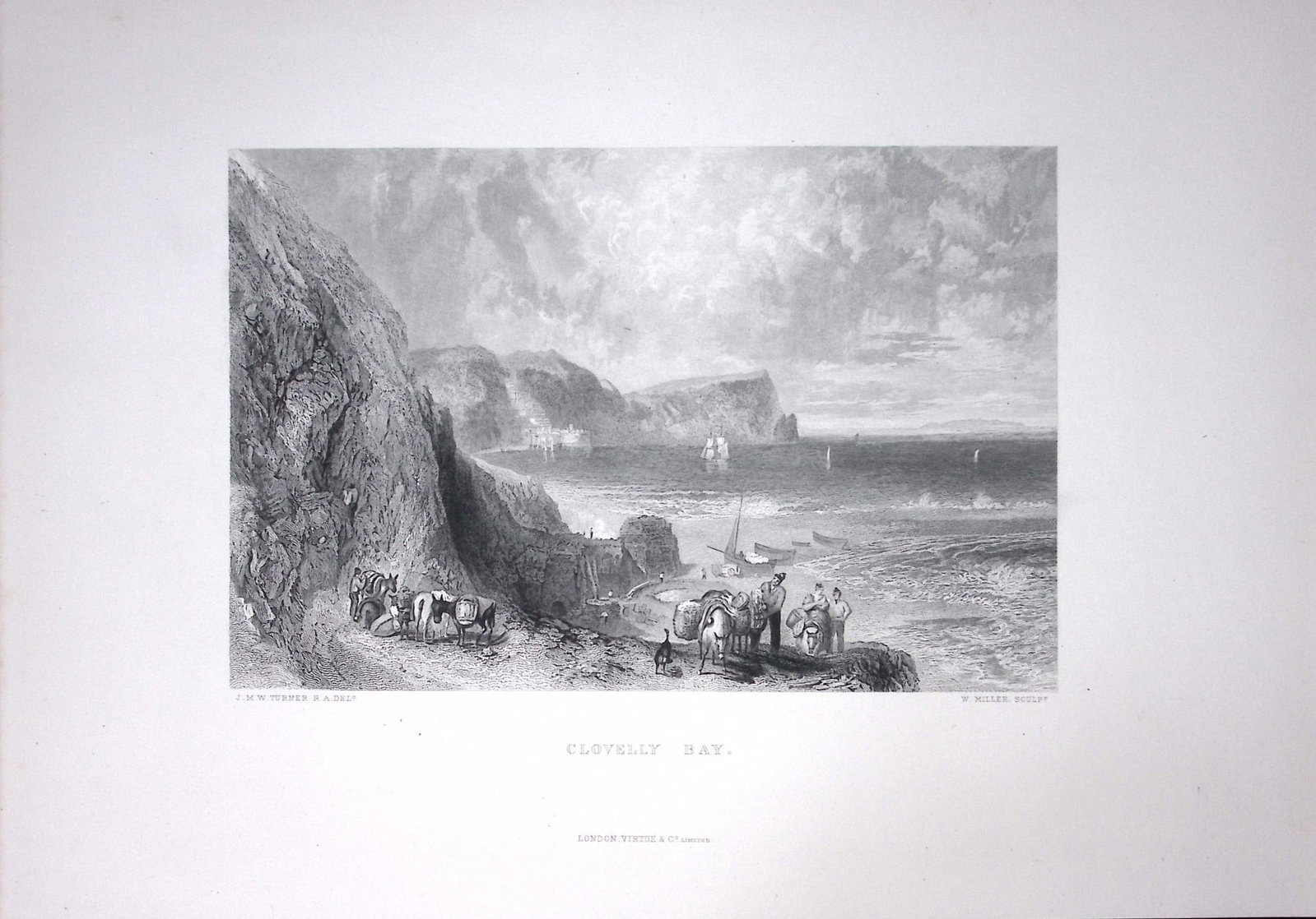 J.M.W Turner Clovelly Bay Devon Antique Steel Engraving-84-TR: Title: J.M.W Turner Clovelly Bay Devon Antique Steel Engraving-84-TR Description: This Antique Steel-Engraving Was Removed from an Edition Of. The Turner Gallery a Series of 120 Eng