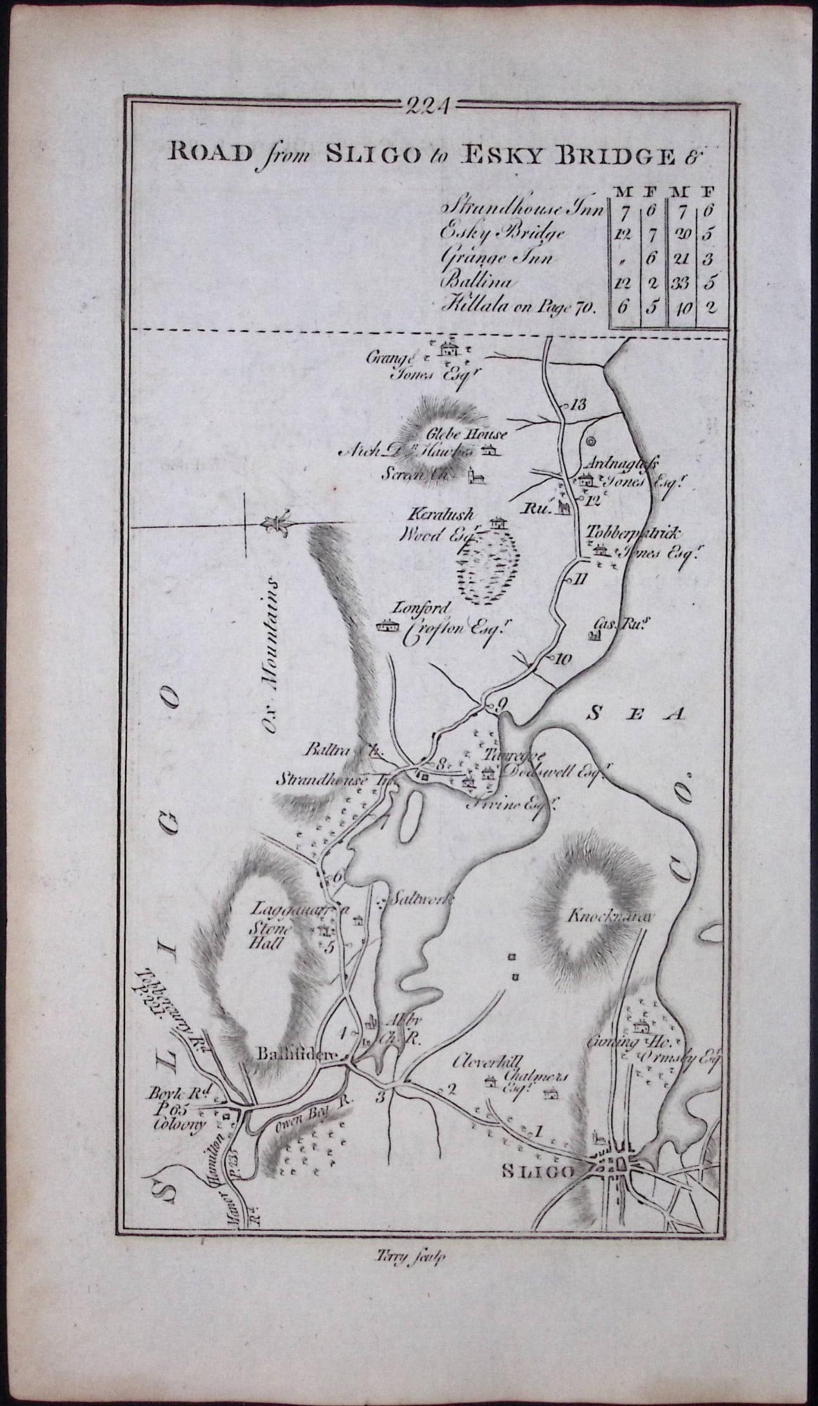 Ireland 245 Years -Old Antique Road Map Castlebar to Westport Mayo-224 - 2