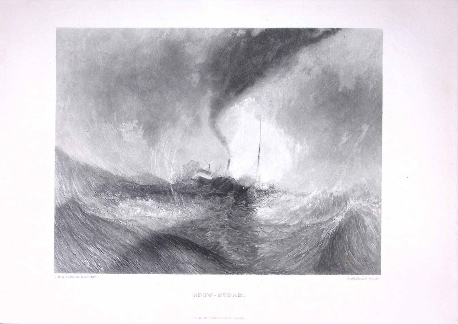 J.M.W Turner Snow Storm at Sea Antique Steel Engraving-10-TR: Title: J.M.W Turner Snow Storm at Sea Antique Steel Engraving-10-TR Description: This Antique Steel-Engraving Was Removed from an Edition Of. The Turner Gallery a Series of 120 Engr