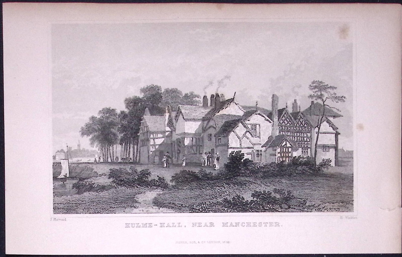 Hulme Hall Manchester Antique 195 Years-Old Steel-Engraving-7: Title: Hulme Hall Manchester Antique 195 Years-Old Steel-Engraving-7 Description: This Antique Steel Engraving Was Removed from a 195-Year-Old Edition of. Lancashire Illustrated in a Series of